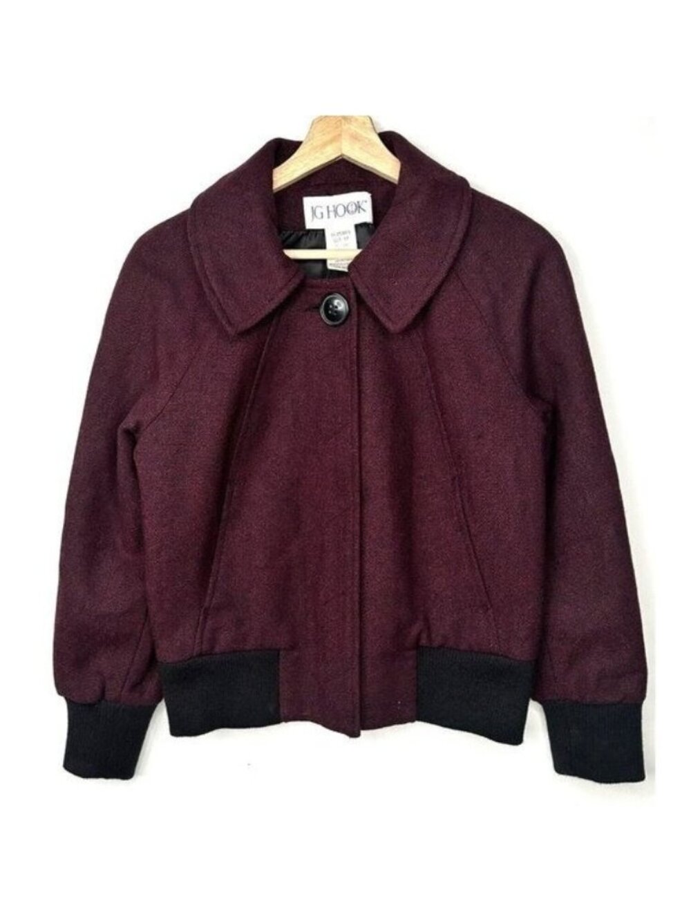 Vintage JG Hook Wool Blend Coat Womens Size 6P Plum Snap Button Jacket Lined